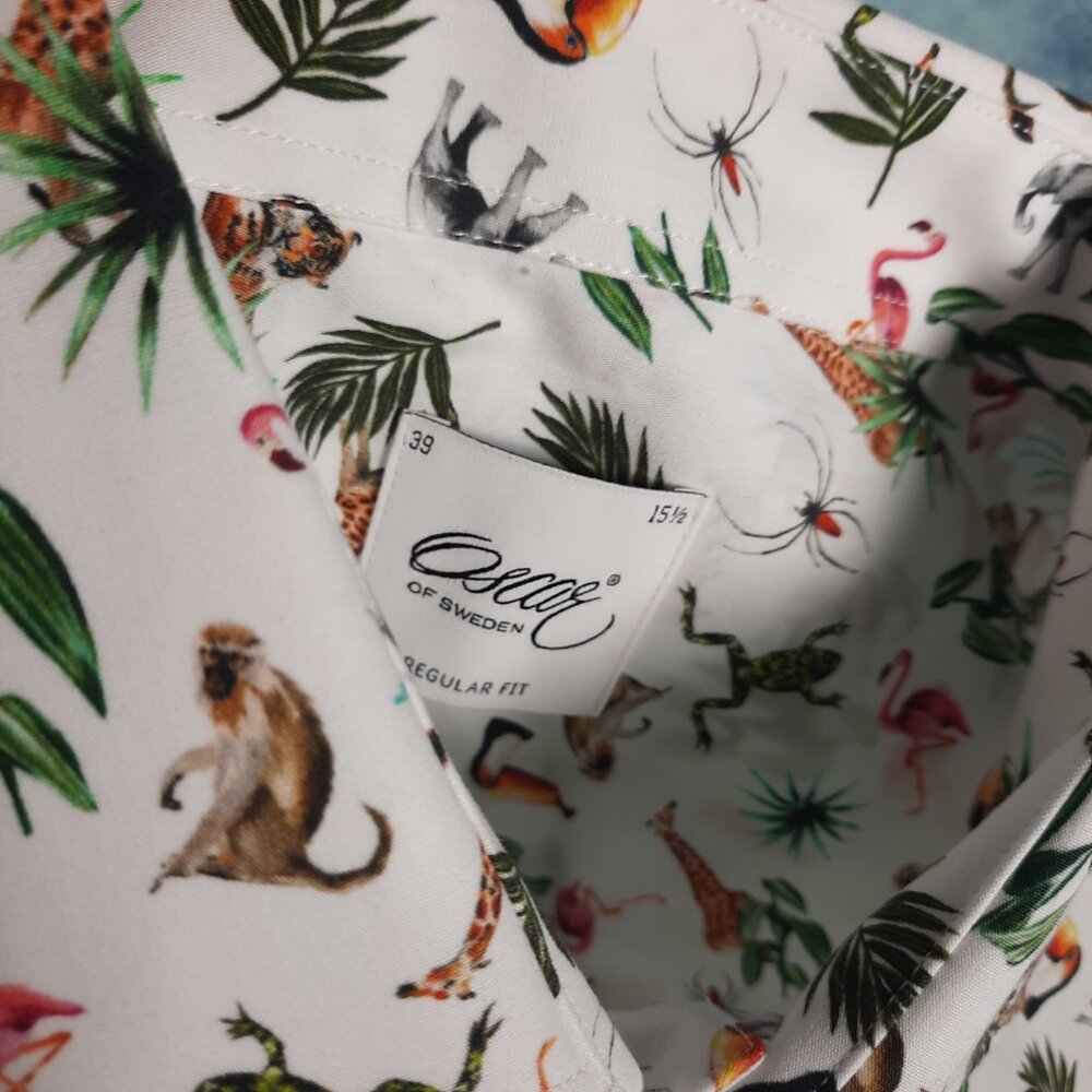 Animal Zoo Print Long Sleeve Shirt Men 39/15.5 Regular Fit Oscar of Sweden - Picture 7 of 7